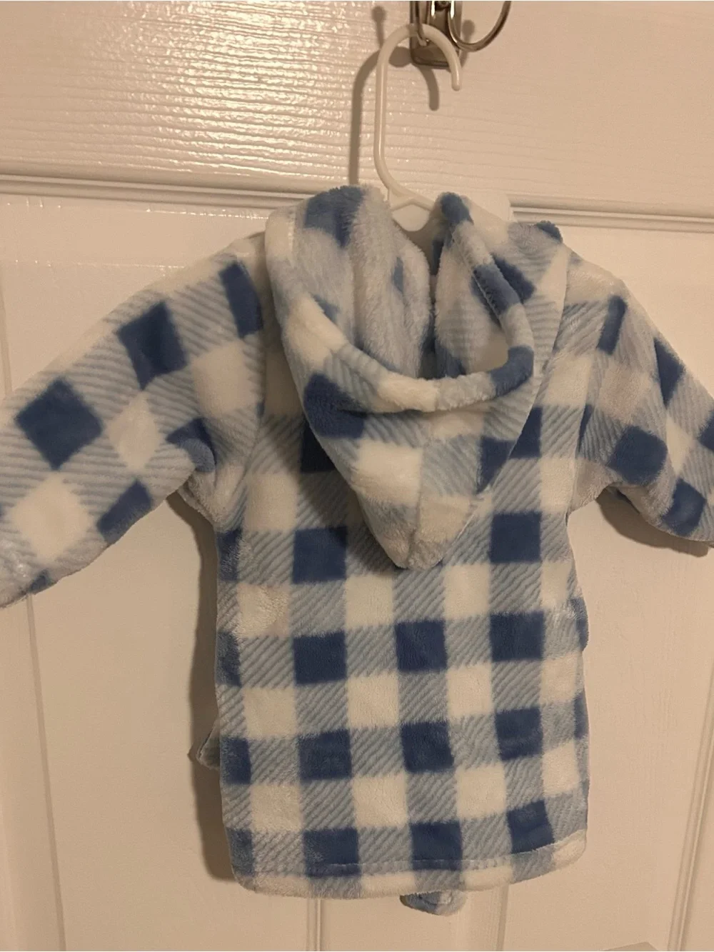 Hudson Baby Blue and White Plush Hooded Bath Robe for Baby